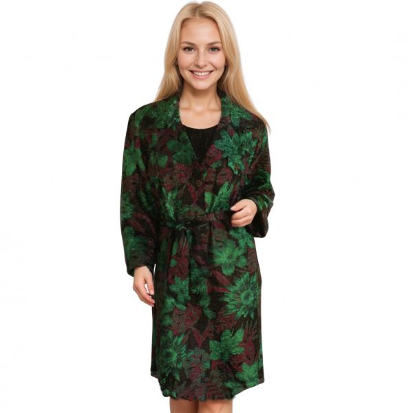 Wholesale 1362 - Satin Crushed Trench Coat w/ Belt P02<br>Floral - Black-Rust-Green - S