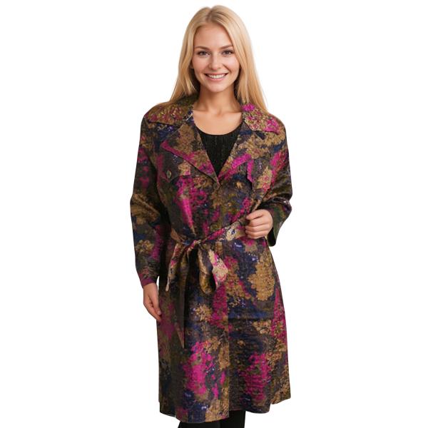 Wholesale 1362 - Satin Crushed Trench Coat w/ Belt P09<br>Floral - Navy-Taupe-Magenta - S