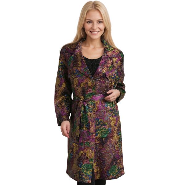 Wholesale 1362 - Satin Crushed Trench Coat w/ Belt P10<br>Abstract Purple-Gold - S