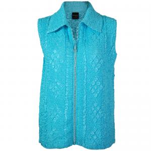 1367 - Diamond  Zipper Vests Light Turquoise <br>Diamond Zipper Vest - Plus Size Fits (XL-2X)