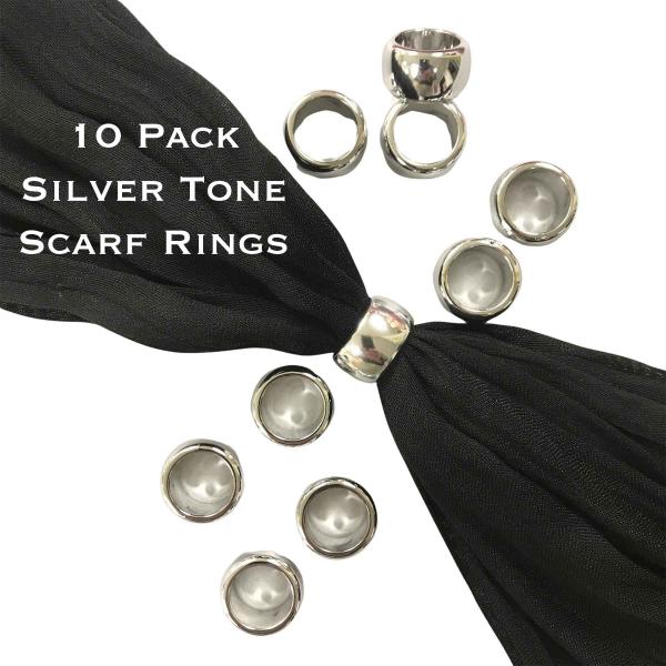 wholesale 075 Scarf Rings and Buckles Scarf Rings - Silver Tone Acrylic<br>
Ten Ring Pack - 