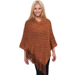 Wholesale 1585 - Poncho - Wave Overlap Knit  2017/Rust - One Size Fits All