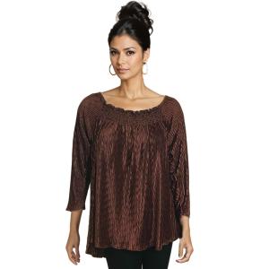 Wholesale 1591 - Wave Satin Mini Pleats - 3/4 Sleeve* Solid Brown Wave Satin Mini Pleat - Three Quarter Sleeve - One Size Fits All