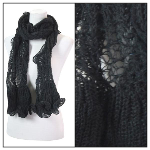 4068 - Oblong Scarves - Crochet Wave  Black Oblong Scarves - Crochet Wave 4068 - 