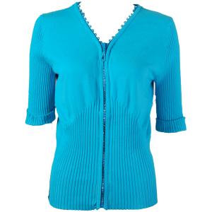 1729 - Diamond Crystal Zipper Half Sleeve Top Light Turquoise MB - Plus Size (XL-1X)