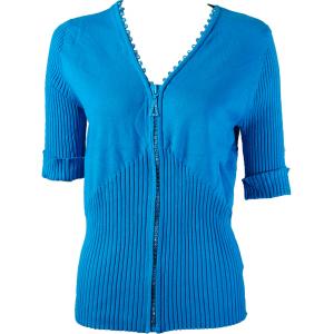 1729 - Diamond Crystal Zipper Half Sleeve Top Turquoise MB - Plus Size (XL-1X)