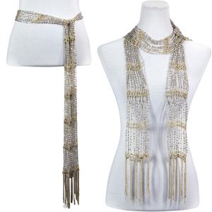 1755 - Shanghai Beaded Scarves/Sash Champagne w/ Silver Beads (16) - One Size Fits Most