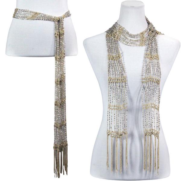 D016 - Shanghai Beaded Scarves/Sash Champagne w/ Silver Beads  - 