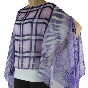 1799 - Silky Six Button Poncho/Cape FZS-709PU <br>Purple (Paisley Plaid) (MB) - 