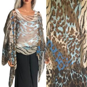 1799 - Silky Six Button Poncho/Cape 701BR Wooden Buttons<br> Animal Print Brown-Blue MB - 