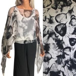 1799 - Silky Six Button Poncho/Cape LE02 - Wooden Buttons<br> Leaves Black on Grey  MB - 