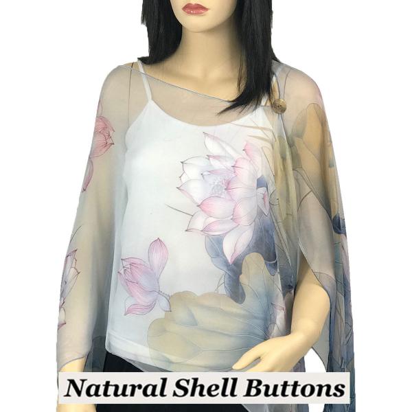 wholesale 1799 - Silky Six Button Poncho/Cape 130/BP<br>Blue-Pink Lotus<br>Shell Buttons  - 