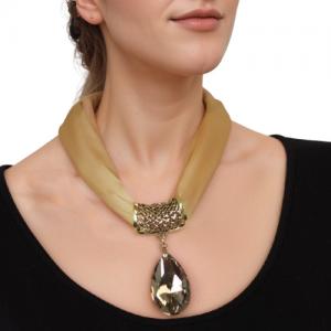 1818 - Satin Magnetic Clasp Necklaces #008 Beige<br> 
w/Bronze Pendant  - 