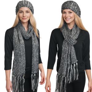 Wholesale 5007 - Knit Sequined Hats and Scarves  5007H-Black<br> Sequined Scarf and Hat Set - 