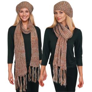 Wholesale 5007 - Knit Sequined Hats and Scarves  5007H-Orange<br> Sequined Scarf and Hat Set - 