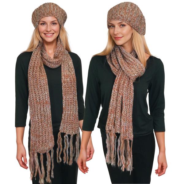 wholesale 5007 - Knit Sequined Hats and Scarves  5007H-Orange<br> Sequined Scarf and Hat Set - 