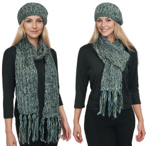 Wholesale 5007 - Knit Sequined Hats and Scarves  5007H-Green<br> Sequined Scarf and Hat Set - 