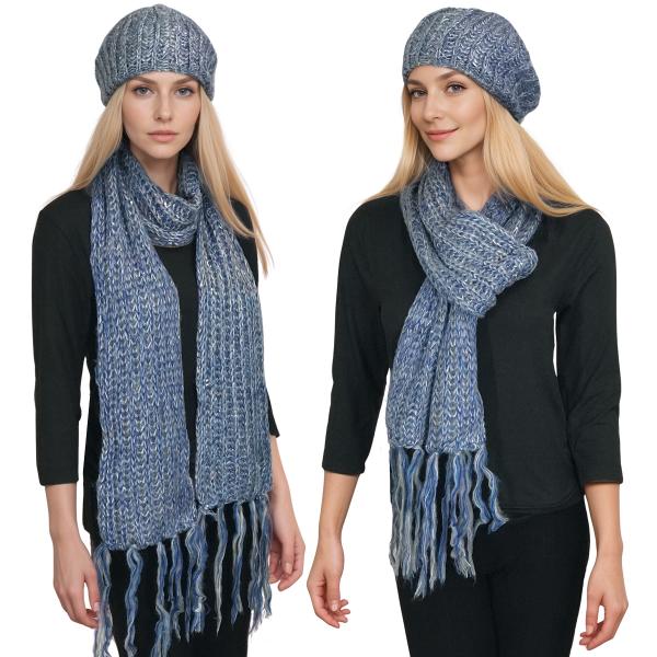 wholesale 5007 - Knit Sequined Hats and Scarves  5007H-Blue<br> Sequined Scarf and Hat Set - 