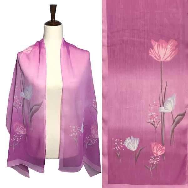 wholesale Silky Dress Scarves - 1909 1909 - A033 Magenta Floral on Magenta  - 