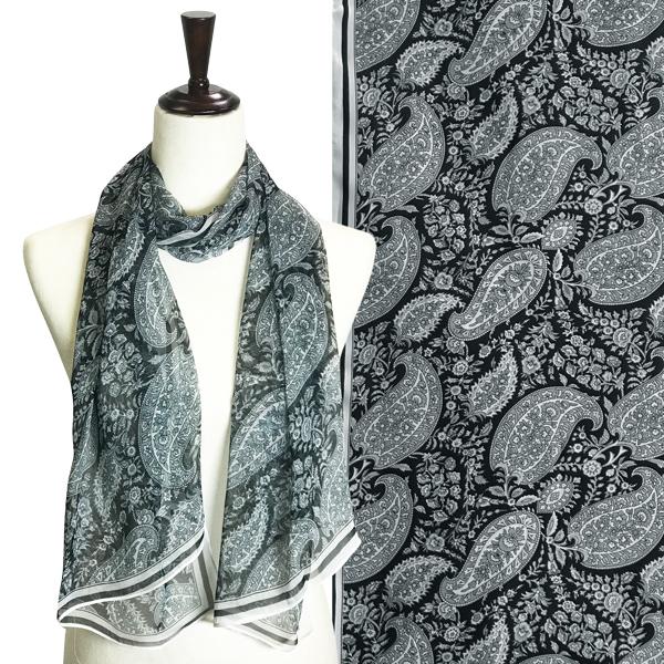 wholesale Silky Dress Scarves - 1909 1909 - PAIS02 <br> Paisley Grey/Black - 