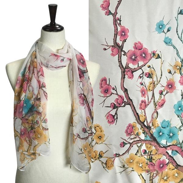 wholesale Silky Dress Scarves - 1909 1909 - APBL01 - Apple Blossoms Off White  - 