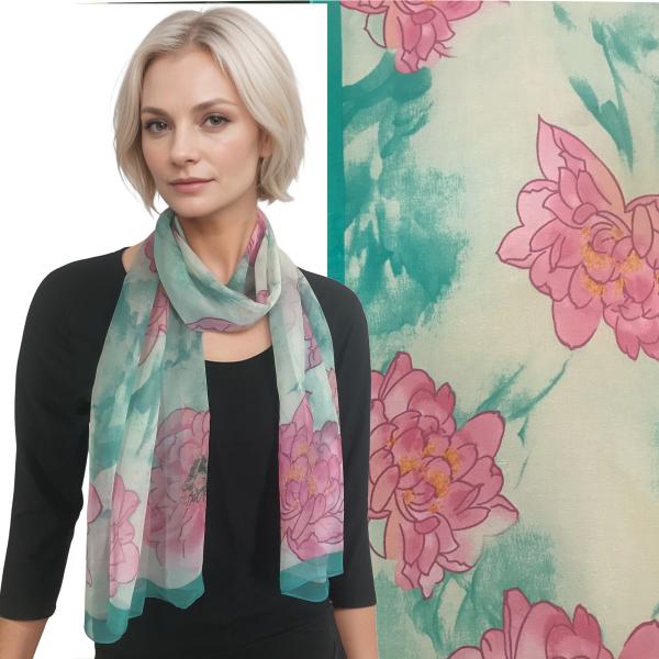 wholesale Silky Dress Scarves - 1909 1909 - 125/6 <br>Teal/Pink Floral - 