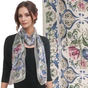 Silky Dress Scarves - 1909 1909 - 127/1 <br> Blue/Rose Victorian - 