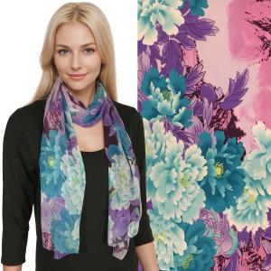 1909 - Silky Dress Scarves  FL02/04<BR>Floral Lavender/Turquoise - 18