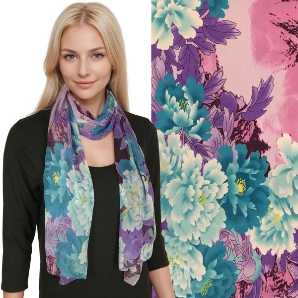 wholesale 1909 - Silky Dress Scarves  FL02/04<BR>Floral Lavender/Turquoise - 18