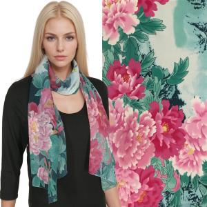 1909 - Silky Dress Scarves  FL02/02<BR>Floral Teal/Pink - 18