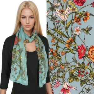 1909 - Silky Dress Scarves  A050/03<BR>Floral Turquoise - 18