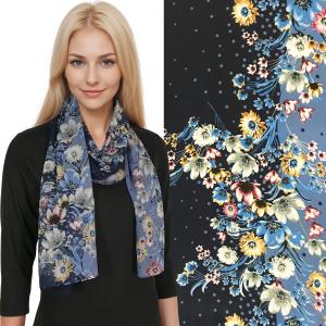 1909 - Silky Dress Scarves  015/10<BR>Floral Blue - 18