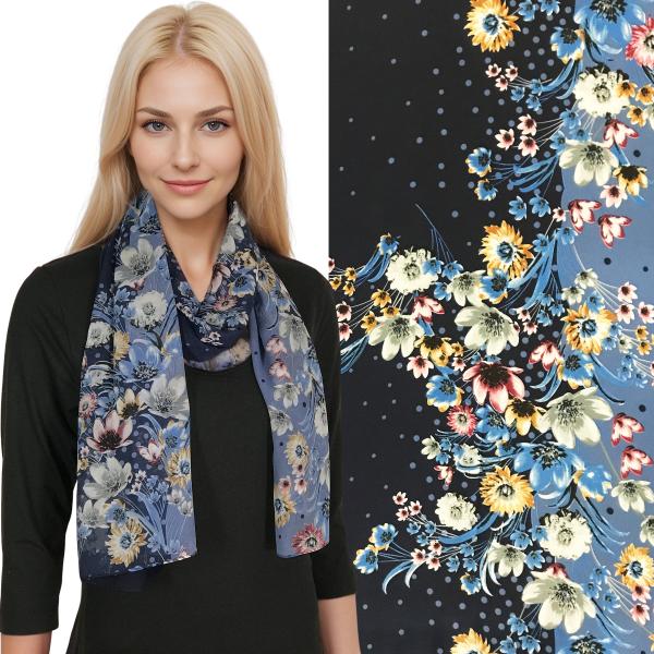 wholesale 1909 - Silky Dress Scarves  015/10<BR>Floral Blue - 18