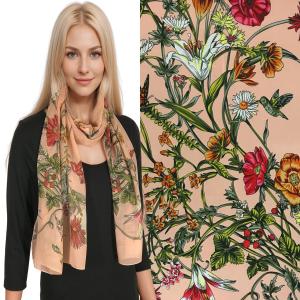 1909 - Silky Dress Scarves  A050/02<BR>Floral Peach - 18