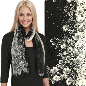 1909 - Silky Dress Scarves  015/11<BR>Floral Black/White - 18