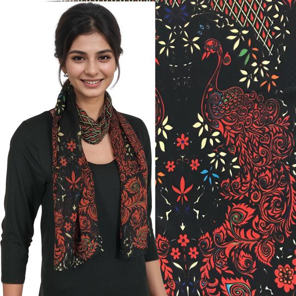 wholesale 1909 - Silky Dress Scarves  PEAB/01 <br>Peacock Abstract Black-Red - 18