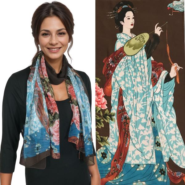 wholesale 1909 - Silky Dress Scarves  GE02 <br>Geisha Brown - 18