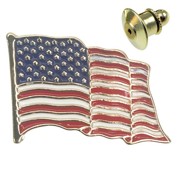 wholesale 074 Red, White and Blue - US Flag 01 - Waving American Flag Pin<br>
Gold Accent - One Size Fits All