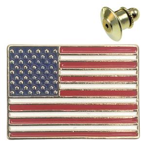 074 Red, White and Blue - US Flag 03 - Rectangle American Flag Pin<br>  
Gold Accent - One Size Fits All