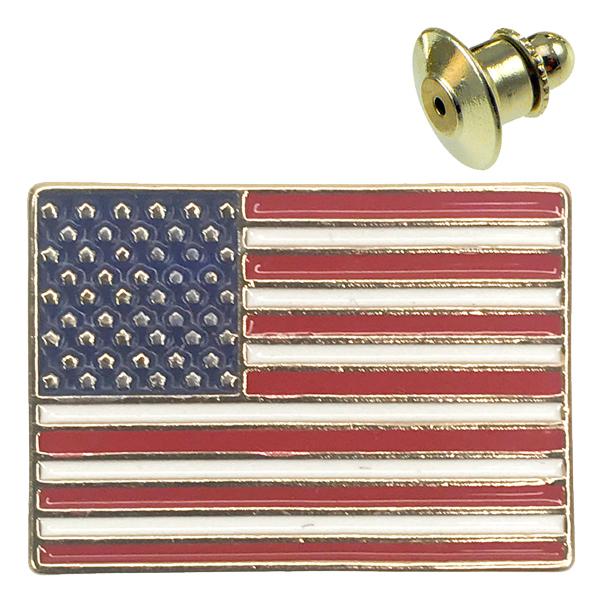 wholesale 074 Red, White and Blue - US Flag 03 - Rectangle American Flag Pin<br>  
Gold Accent - One Size Fits All