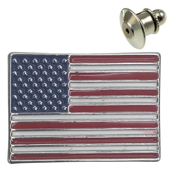 wholesale 074 Red, White and Blue - US Flag 04 - Rectangle American Flag Pin<br>  
Silver Accent - One Size Fits All