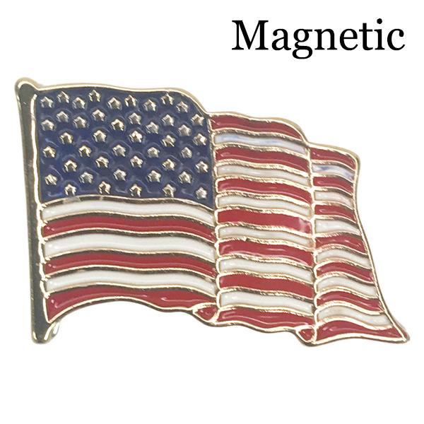 wholesale 074 Red, White and Blue - US Flag M01 - Waving American Flag Magnetic Brooch<br>
Gold Accent <br>Small Lapel Size - One Size Fits All