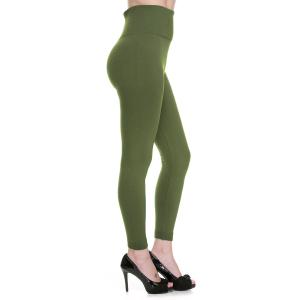 2278 - Fleece and Fur Lined Leggings Solid Olive High Waisted - Fleece Lined Leggings WSJ5 MB - One Size Fits All