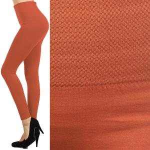 2278 - Fleece and Fur Lined Leggings High Waisted Textured - Solid Rust - One Size Fits All