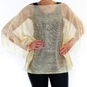 X016/ X017 - Metallic Mesh Poncho X016 Gold with Side Fringe - 