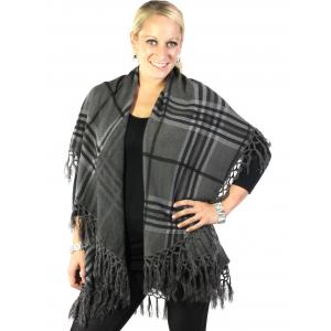 Cape Vest - Plaid Tasseled PN271 Grey* - 