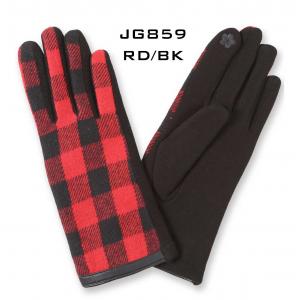 2390 - Touch Screen Smart Gloves 859-RDBK<BR> RED/BLACK Plaid - One Size Fits Most