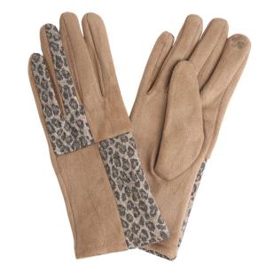 2390 - Touch Screen Smart Gloves 862-TN<br> Patchwork Leopard Tan (MB) - One Size Fits Most