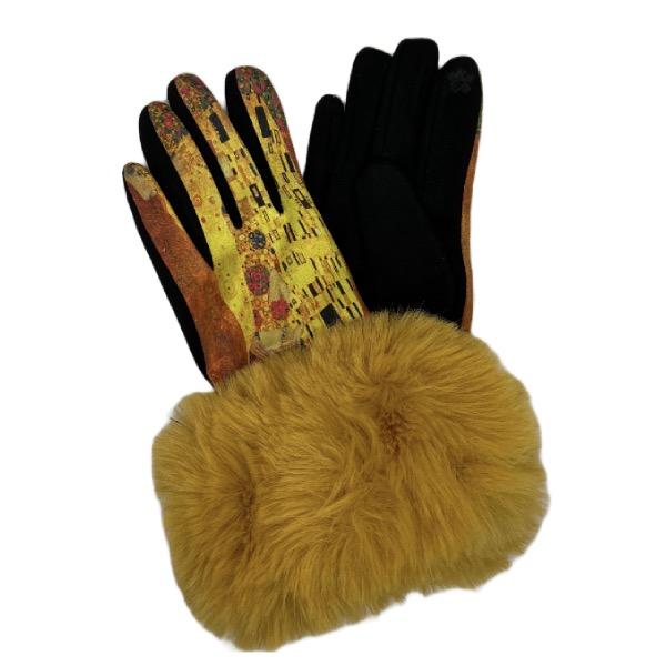 wholesale 2390 - Touch Screen Smart Gloves Art 12 <br>
Fur Trimmed Art Design Touch Screen Gloves
 - One Size Fits Most