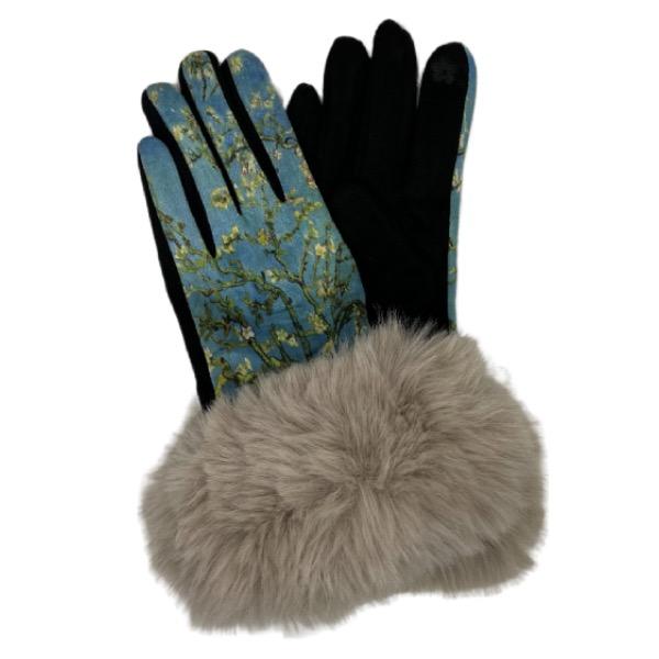 wholesale 2390 - Touch Screen Smart Gloves Art 14 <br>
Fur Trimmed Art Design Touch Screen Gloves
 - One Size Fits Most